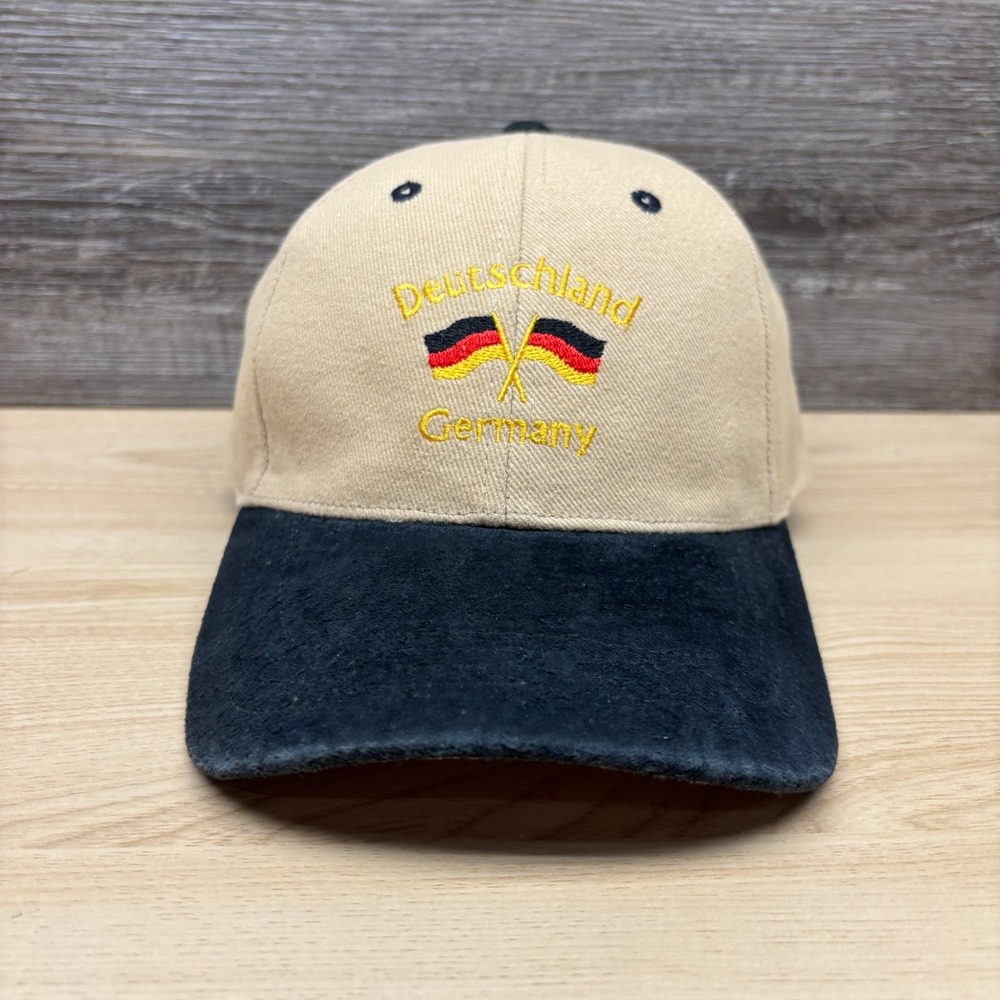 Deutschland Germany Hat Cap Strap Back Beige Black Suede Brim Flag Europe